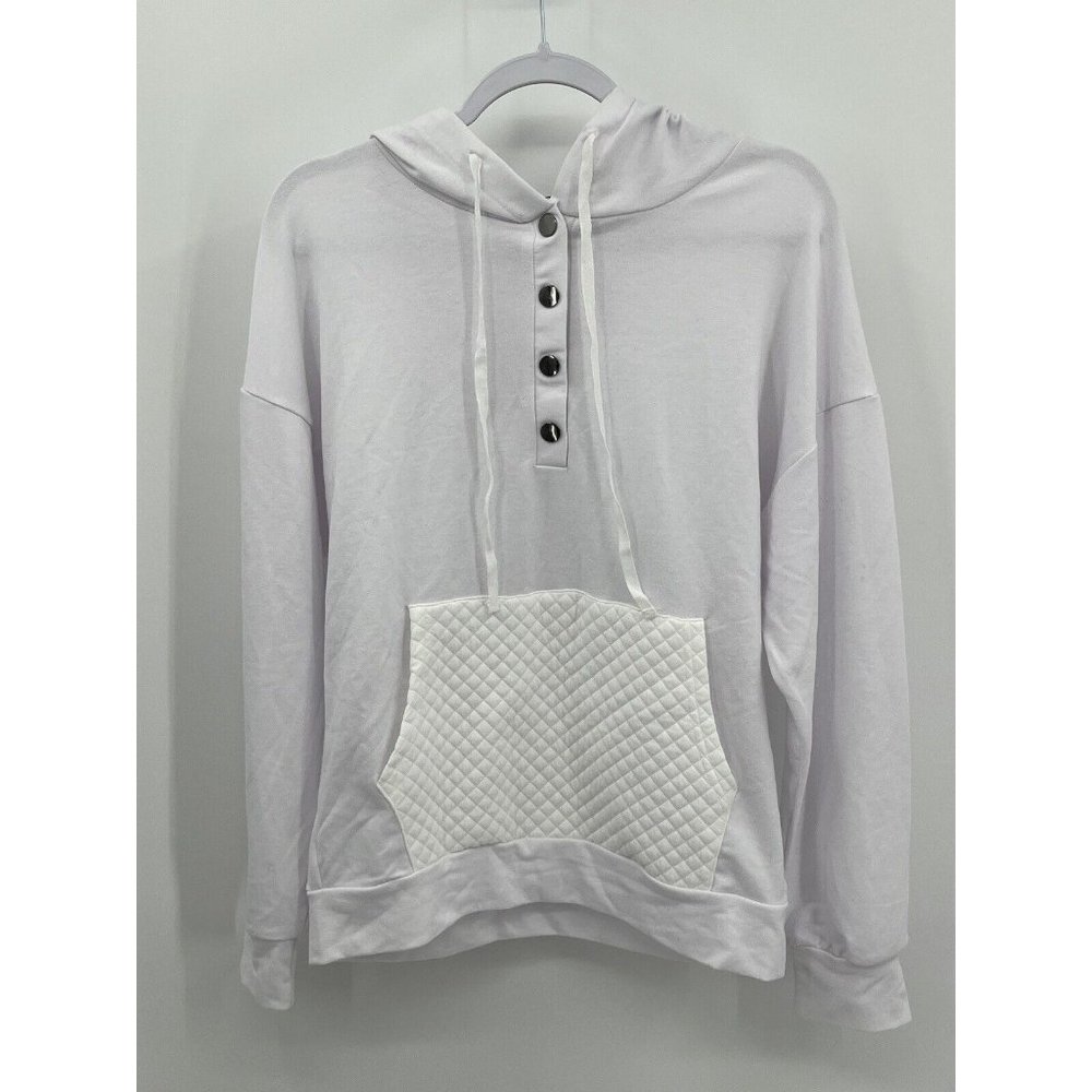 BTFBM Women Long Sleeve Pullover Pocket Sweatshirt Top M Pocket NWT white Button